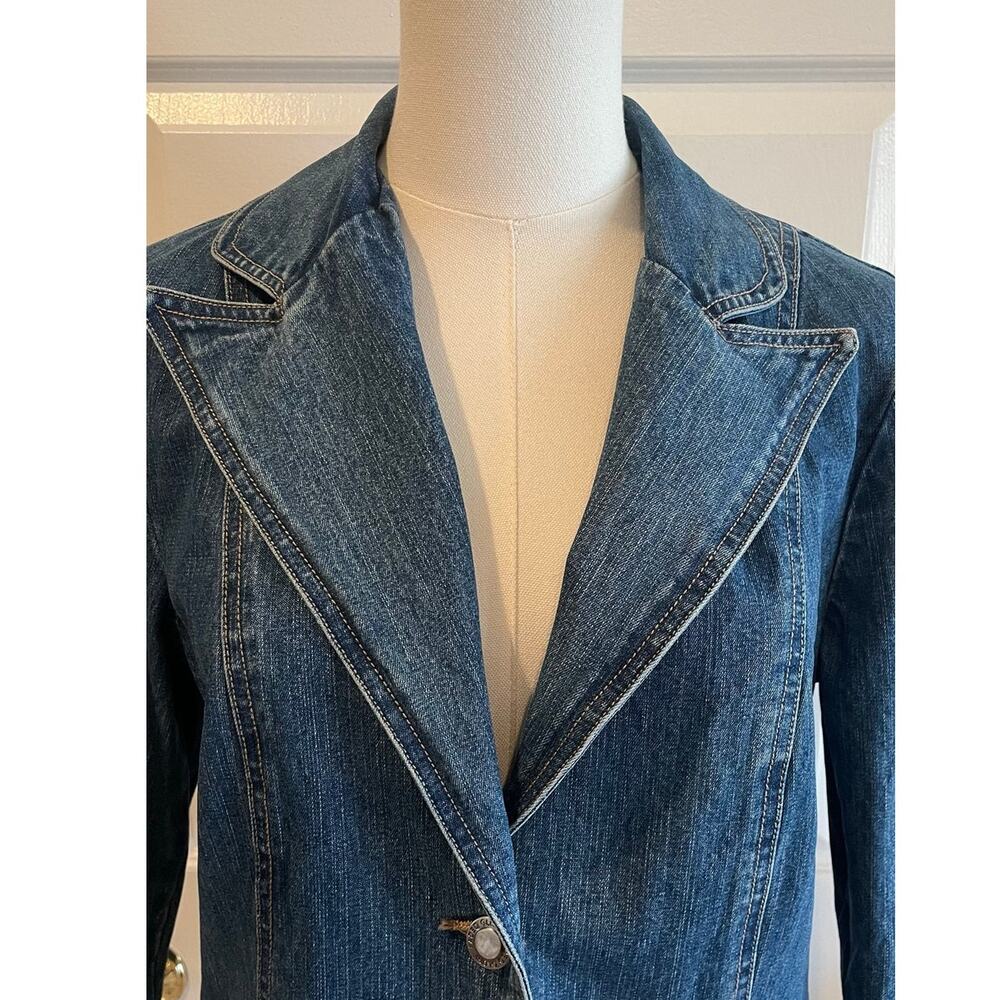 VTG Faded Glory 90s Y2K Denim Fitted Blazer Jacket Curved Flap Pockets Sz M - Picture 6 of 12